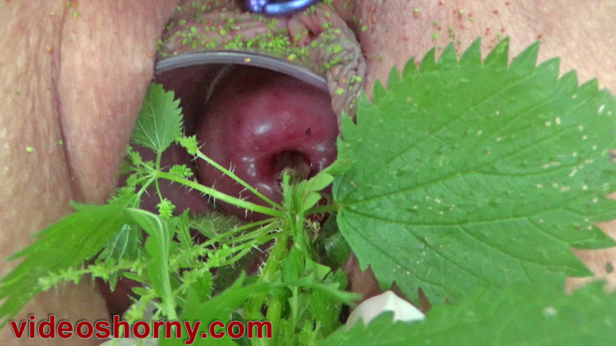 Female Cervix Play with Stinging Nettles Insertion and Flowers